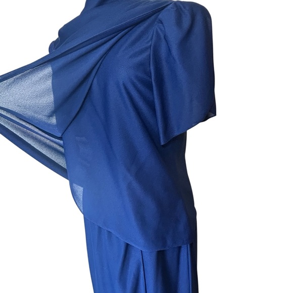 Conti-Lee New York Matching Two Piece Top And Skirt Navy Blue Vintage Sheer XL - Picture 9 of 16